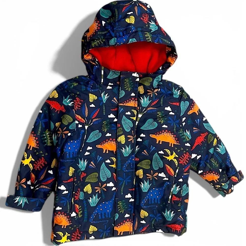 The Children's Place Toddler Boys Dinosaur Winter Coat 2T Zip Hood Puff Colorful